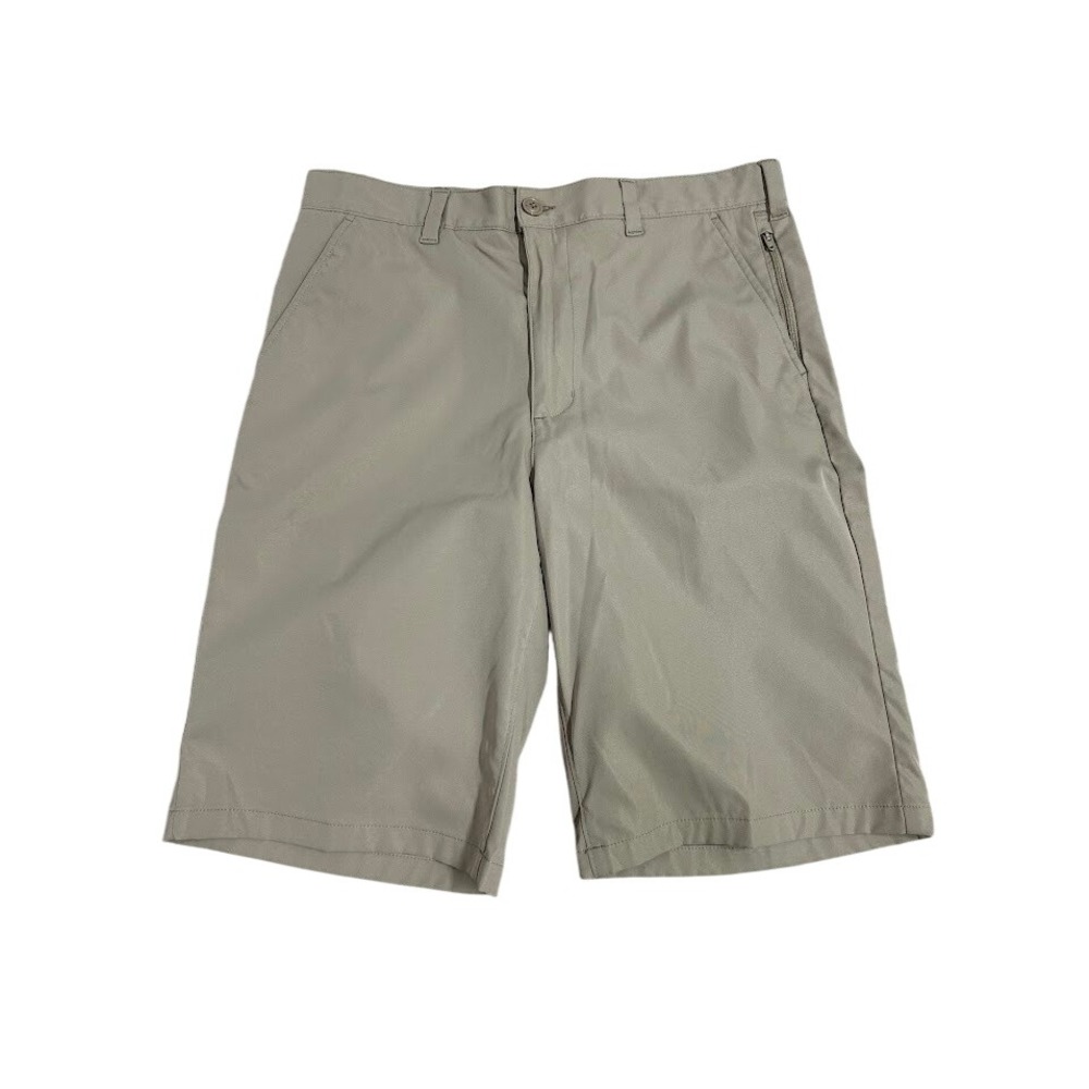 Lands End Mens Khaki Chino Shorts Size 32‎ Tan Utility Zipper Pocket Flat Front